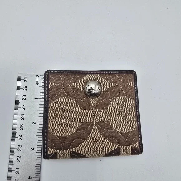 Coach‎ Monogram Canvas Snap Wallet Brown Signature Logo Coin Pouch - Picture 3 of 5